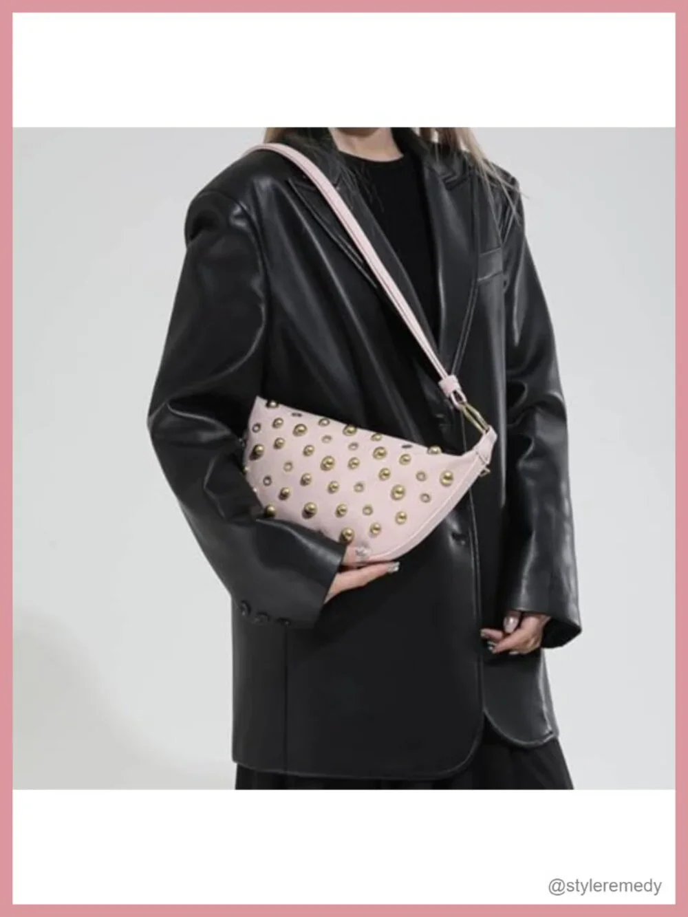 Studded Faux Leather Hobo Crescent Crossbody Bag Y2K Shoulder Purse